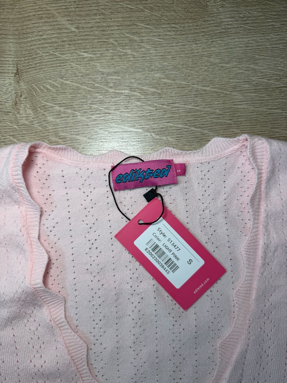 Edikted Light Pink Pointelle Knit Tie-Front Top - Picture 4 of 4